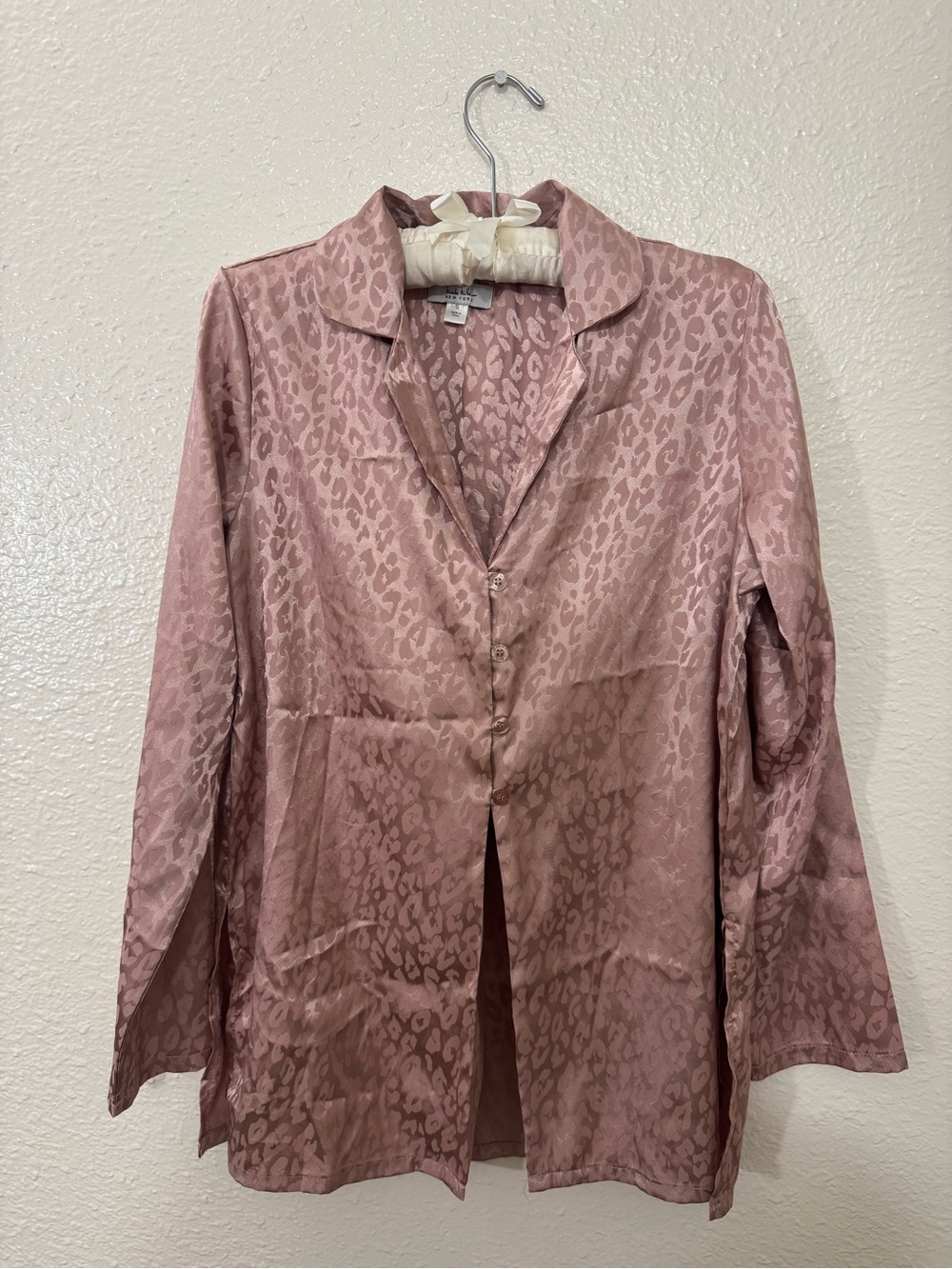 Nicole Miller New York Pink Leopard Jacquard Satin Pajama Set Size S